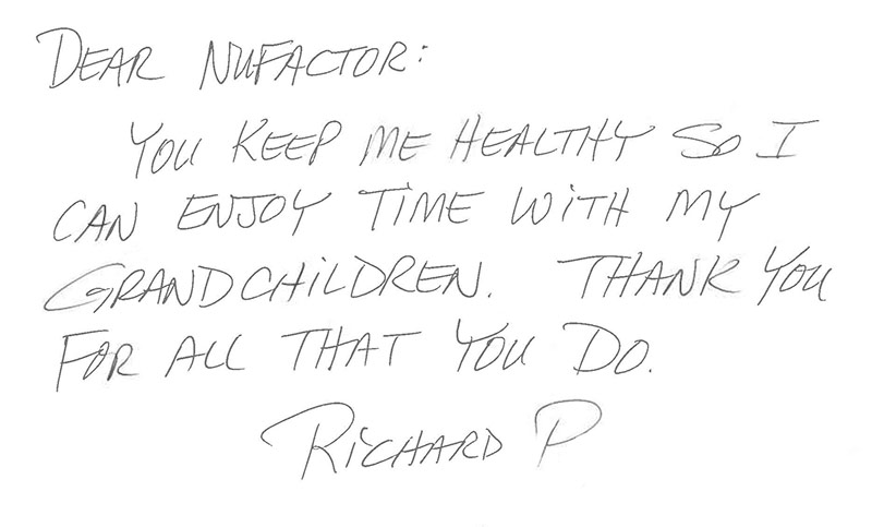 Handwritten Nufactor patient testimonial